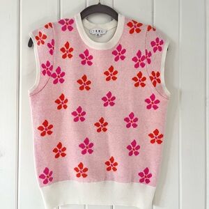 THML Pink Floral Sleeveless Pullover Sweater, Sz XS (p2p 18”)